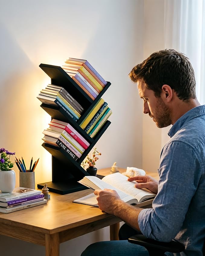 Godferyxin Bookshelf with Liting, Small Bookshelf LED and Desktop Book Shelf