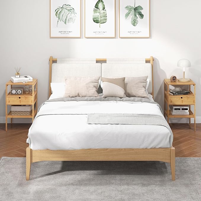 Giantex Bamboo Nightstands Set of 2, Wood Side Tables