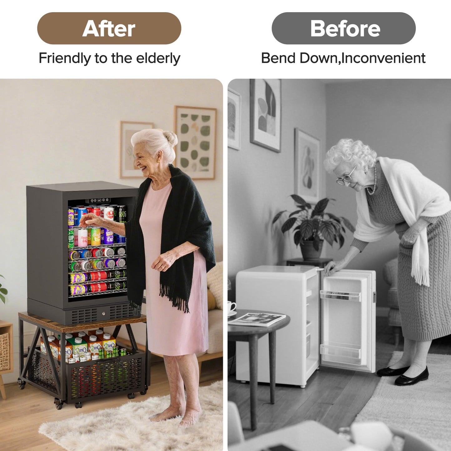 Urban Deco Mini Fridge Stand with Storage,Heavy Duty Fridge Cart with Drawer Basket,Mini Refrigerator Table for 220LBS,Mobile Fridge Stand with Swivel Wheels for Dorm,Home,Brown(Frame with Wheels)