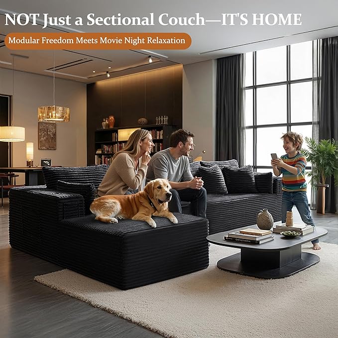 138" Oversized Cloud Sectional Couch, Comfort L Shaped Boneless Couch