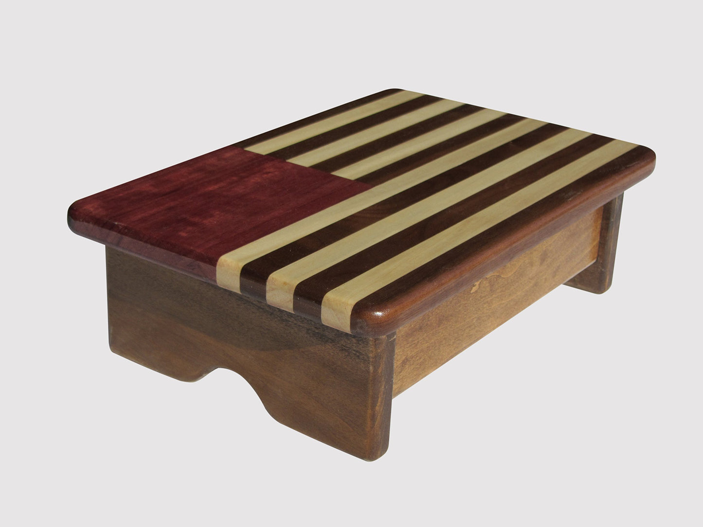 KR Ideas Foot Stool Poplar Wood American Flag Design (Made in The USA) (Walnut Stain - 4" Tall)