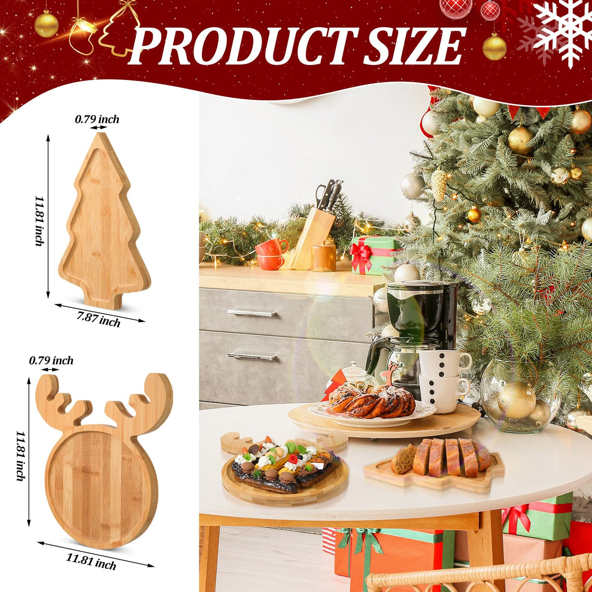 Sintuff 2 Pcs Christmas Charcuterie Board Xams Tree and Elk Shaped Bamboo Serving Tray Natural Wooden Snack Platters Cute Gifts Christmas Tree Platter for Christmas Party 11.8 x 7.9 In, 11.8 x 11.8 in