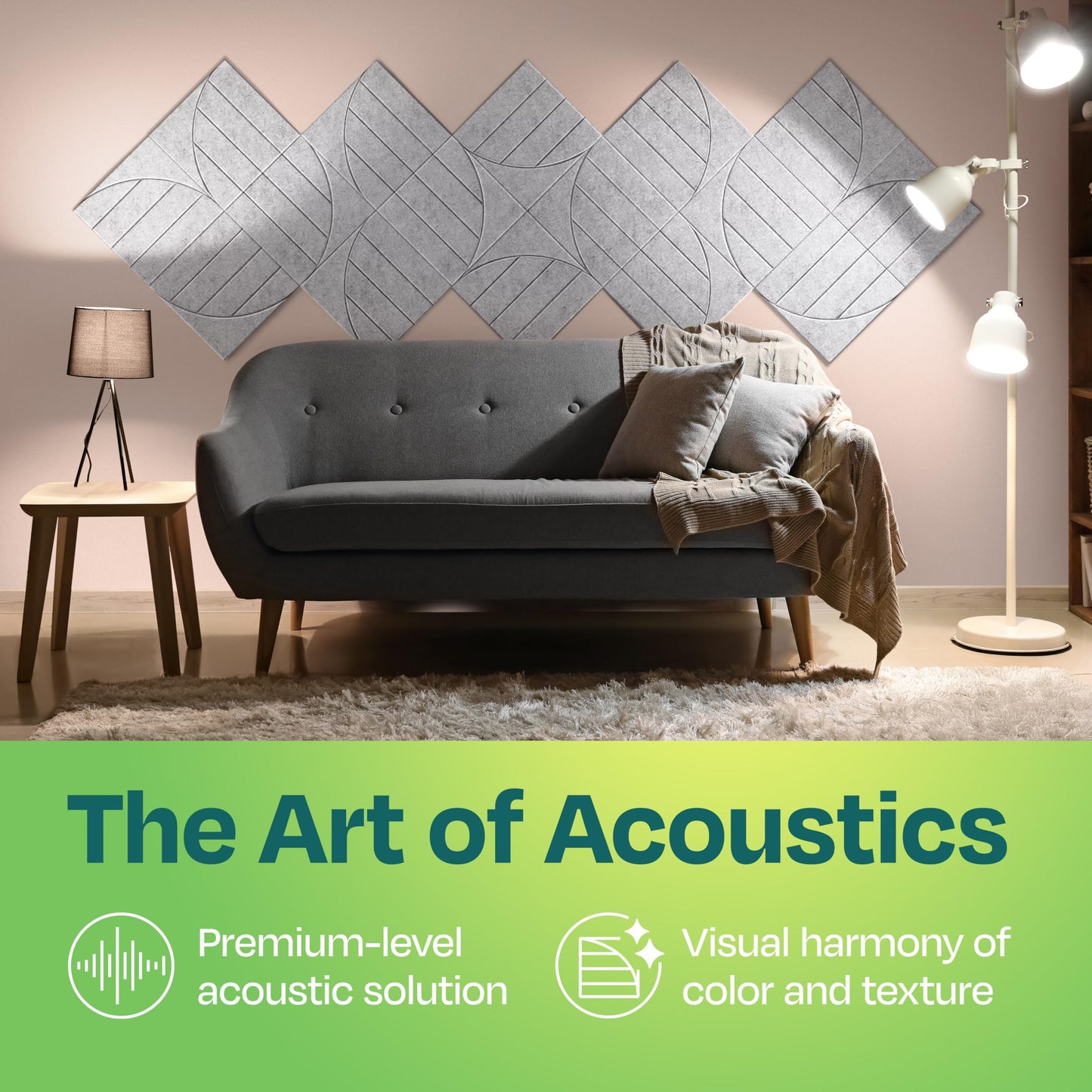 Ekkogo Acoustic Panels 12-Pack Soundproof Wall Panels 12"x12"x0.4" Decorative Sound Dampening for Your Home, Office, Studio, Bedroom & More with Unique ModuArc Carving [Smoky White]