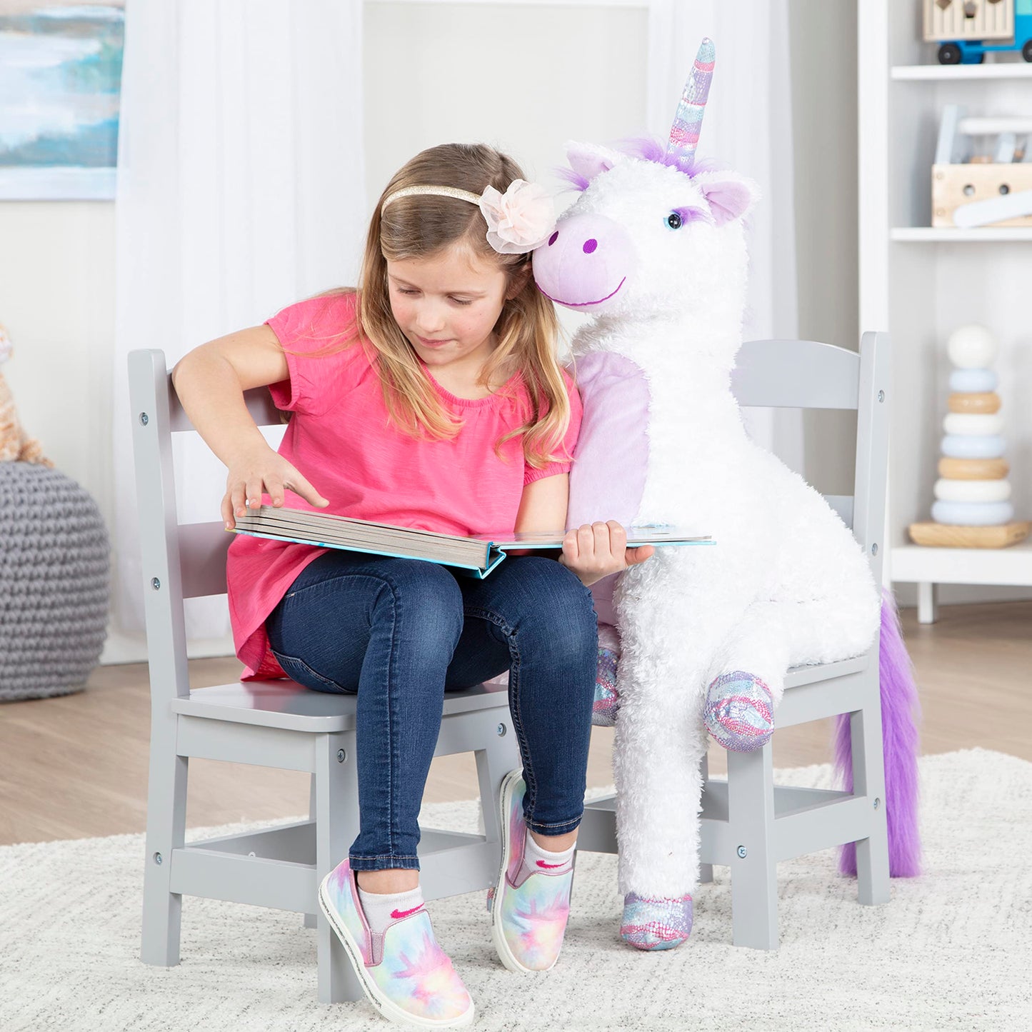 Melissa & Doug Wooden Chairs, Set of 2 - Gray Furniture for Playroom - Kids Wooden Chairs, Children's Wooden Playroom Furniture