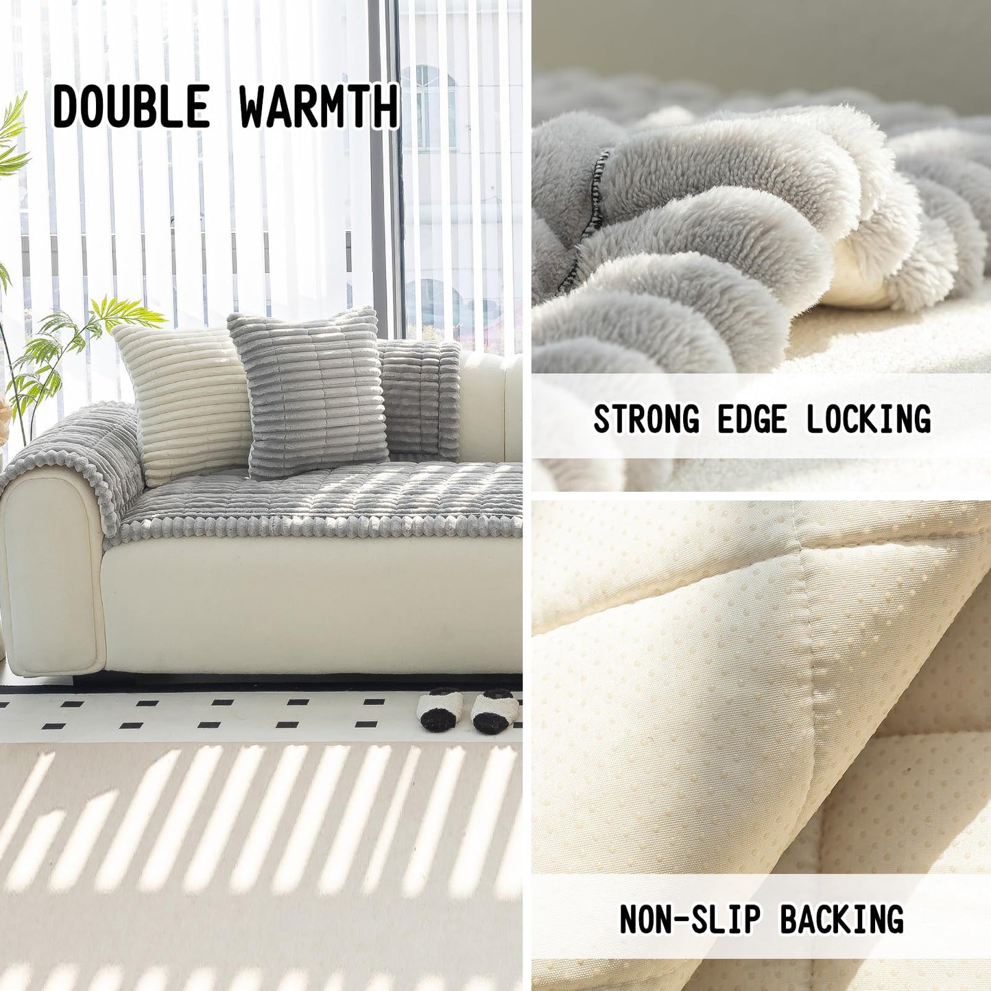 MDSASFD Sofa Couch Cover, Sofa Covers for Dogs Washable, Non-Slip Striped Sofa Slipcovers for Sectional Sofa, Sofa Cover Furniture Protector for L Shaped(Light Grey, 27.6"x 59")