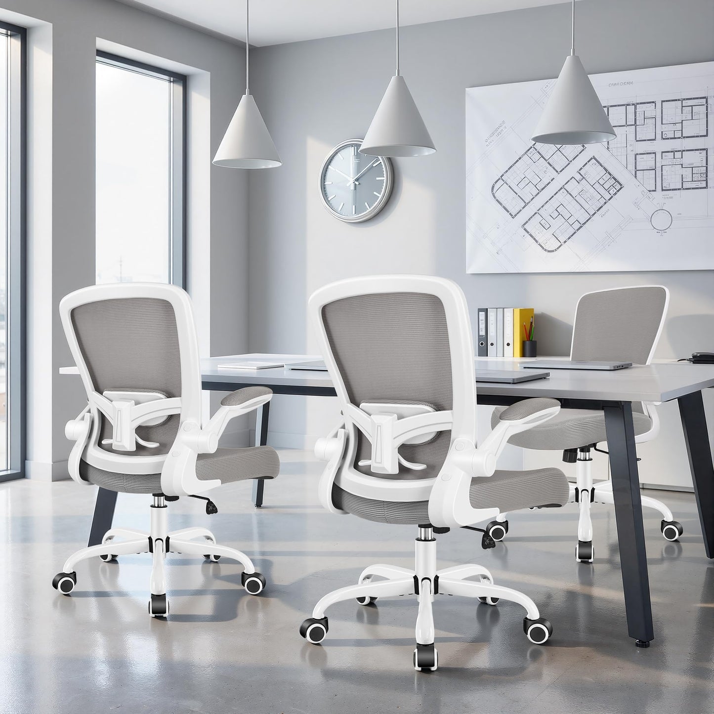 FelixKing Office Chair, Ergonomic Desk Chair Breathable Mesh Chairs Adjustable High Back Lumbar Support Flip-up Armrests, Executive Rolling Swivel Comfy Computer Chairs Home Office Gray