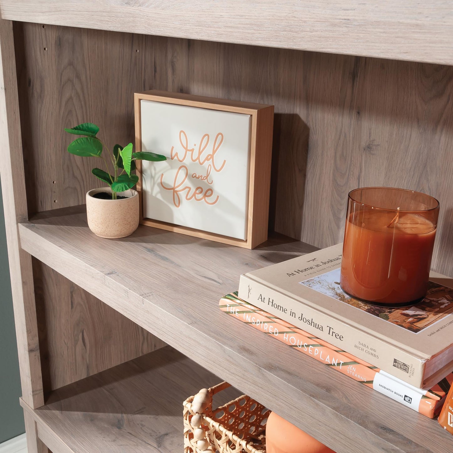 Sauder 5 Tier Book Shelf Wooden Bookcase Multipurpose Bookshelf for Home Office, Living Room, in Laurel Oak