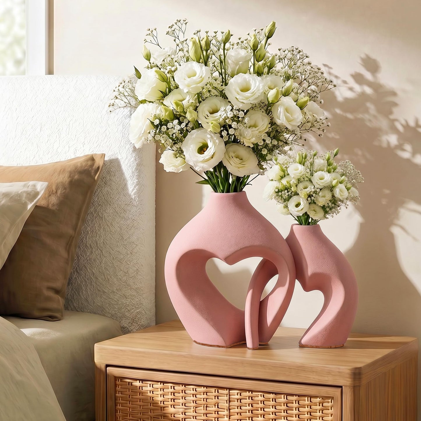 Ceramic Flower Vases Table Decor Heart Shaped Vase Set of 2 Pink