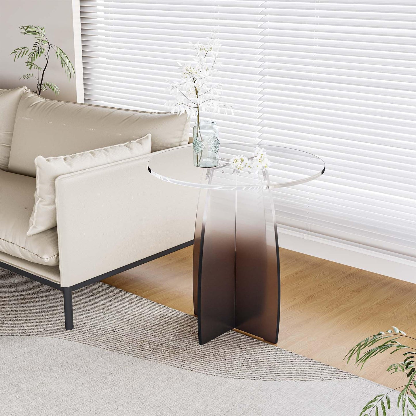 Dethan Amber Gradient Acrylic End Table, Modern Side Table for Living Room, Bedroom & Office, Luxury Lucite Accent Table Furniture, 20 x 20 x 21.1 in