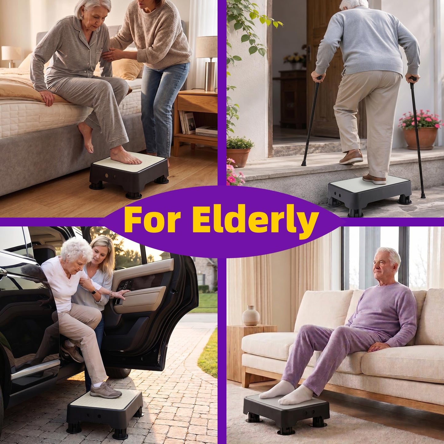 LIFTOZA Adjustable Step Stool, Noctilucent Bedside Step, 700 LBS Capacity Safety Step Platform, Indoor and Outdoor Foot Stool for Seniors and Kids, Wide Step Stools Elderly Assistance at Night