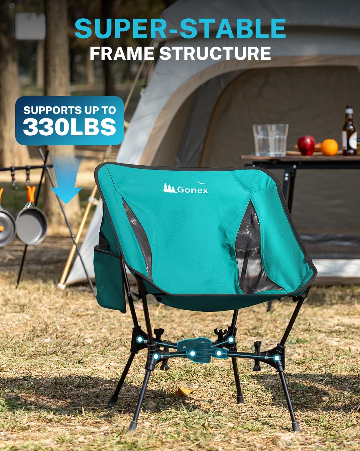 Gonex Portable Camping Chair, The 5th Gen Ultralight Compact Backpacking Foldable Lightweight Folding Chair for Outdoor Camp Hiking Beach Picnic Concert, Supports 330lbs (Lake Green, 2 PCS)