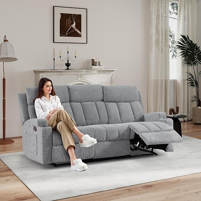 CANMOV Manual Recliner Sofa Set, Fabric Reclining Sofa Chair