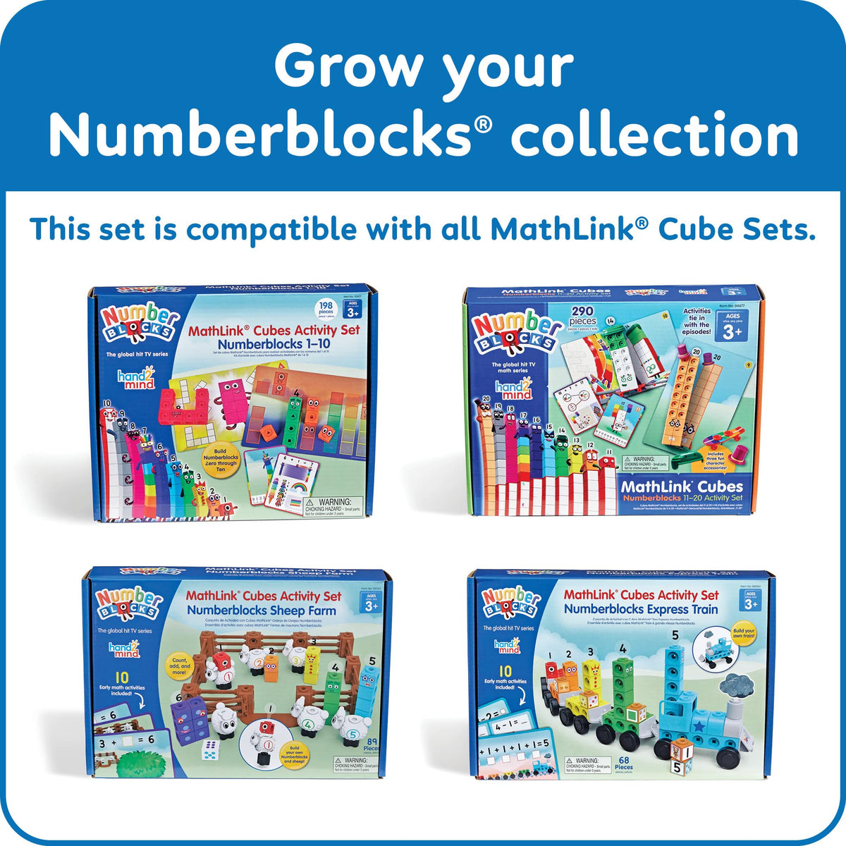 hand2mind Numberblocks Sheep Farm MathLink Cubes Activity Set, Preschool Learning Activities, Farm Playset, Counting Blocks, Number Toys, Kids Educational Toys, Math Manipulatives for Preschoolers