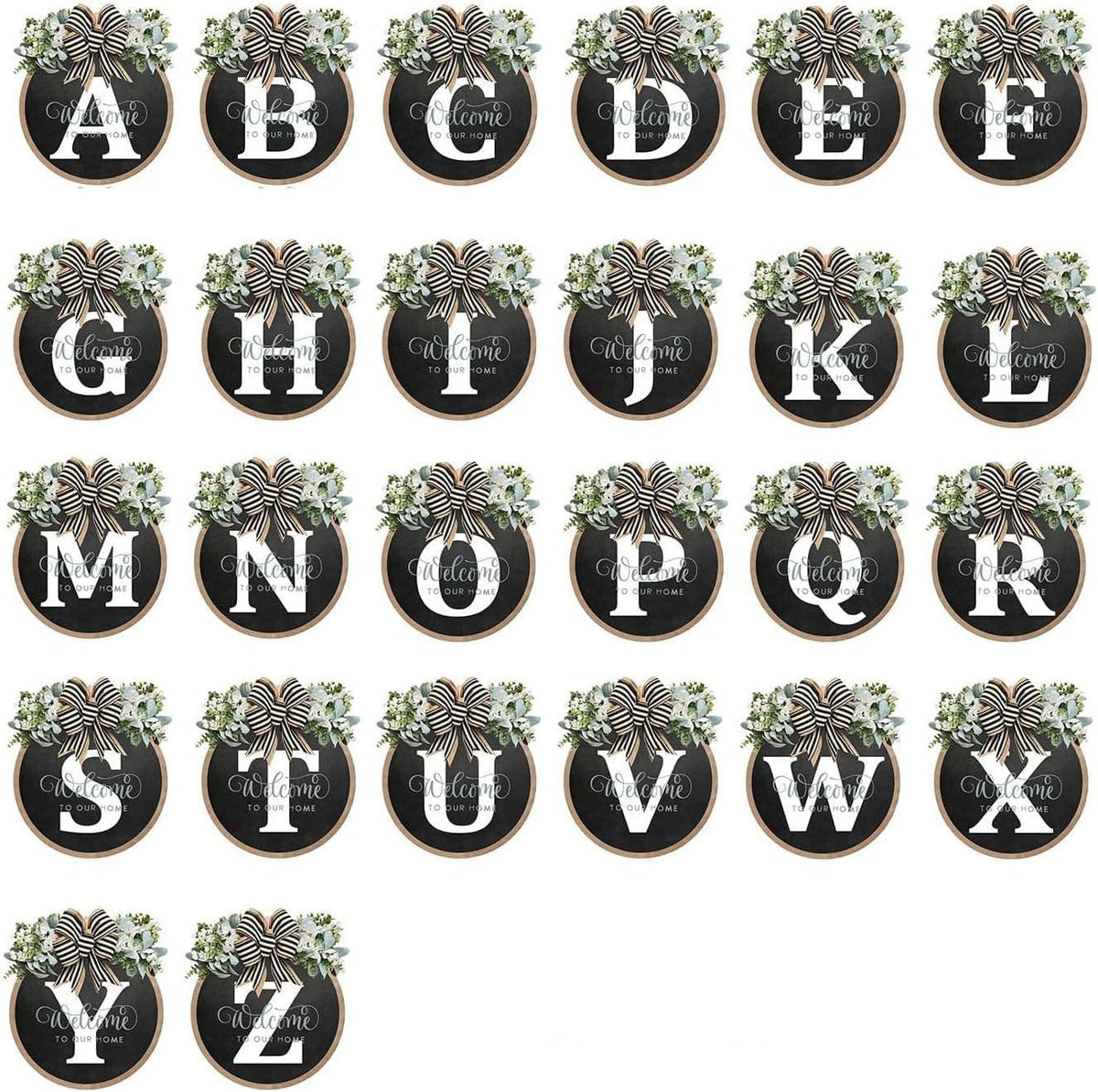 Last Name All Year Round Front Door Garland, Rustic Round Wood Wreaths wall Hanging Outdoor, Farmhouse, Porch, for Spring Summer Fall All Seasons Holiday Halloween Christmas (F)