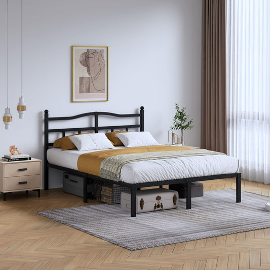 SHOANED 14 Inch Metal Bed Frame - Full Size Heavy Duty Bedframe with Headboard Black Basic Steel Slats Platform No Box Spring Needed/Easy Assembly/Noise Free