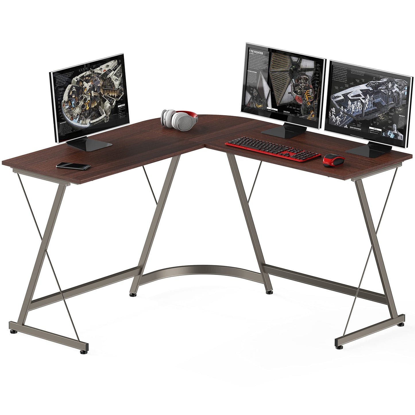 SHW L-Shaped Computer Gaming Desk, Walnut