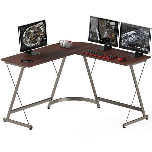 SHW L-Shaped Computer Gaming Desk, Walnut