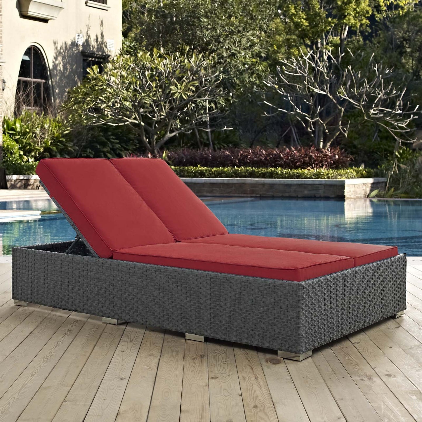 Modway EEI-1983-CHC-RED Outdoor Patio Sunbrella Double Chaise, Chocolate Red