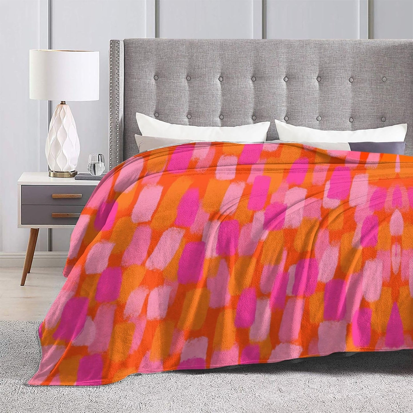 Retro Abstract Pink and Orange Paint Brush Throw Blanket 50"X40" Lightweight Flannel Throws Blankets for Couch Sofa Living Room Bedroom Home Decor,Soft Cozy Fluffy Fuzzy Plush Blanket for All Season