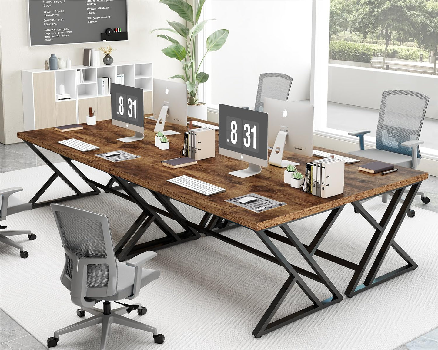 LVB Rustic Computer Desk, Metal Wood Home Office Desk, Industrial Simple Study Executive Desk for Writing Work, Wooden Student Gaming Computer PC Table with Storage for Bedroom, 55 Inch, Rustic Brown