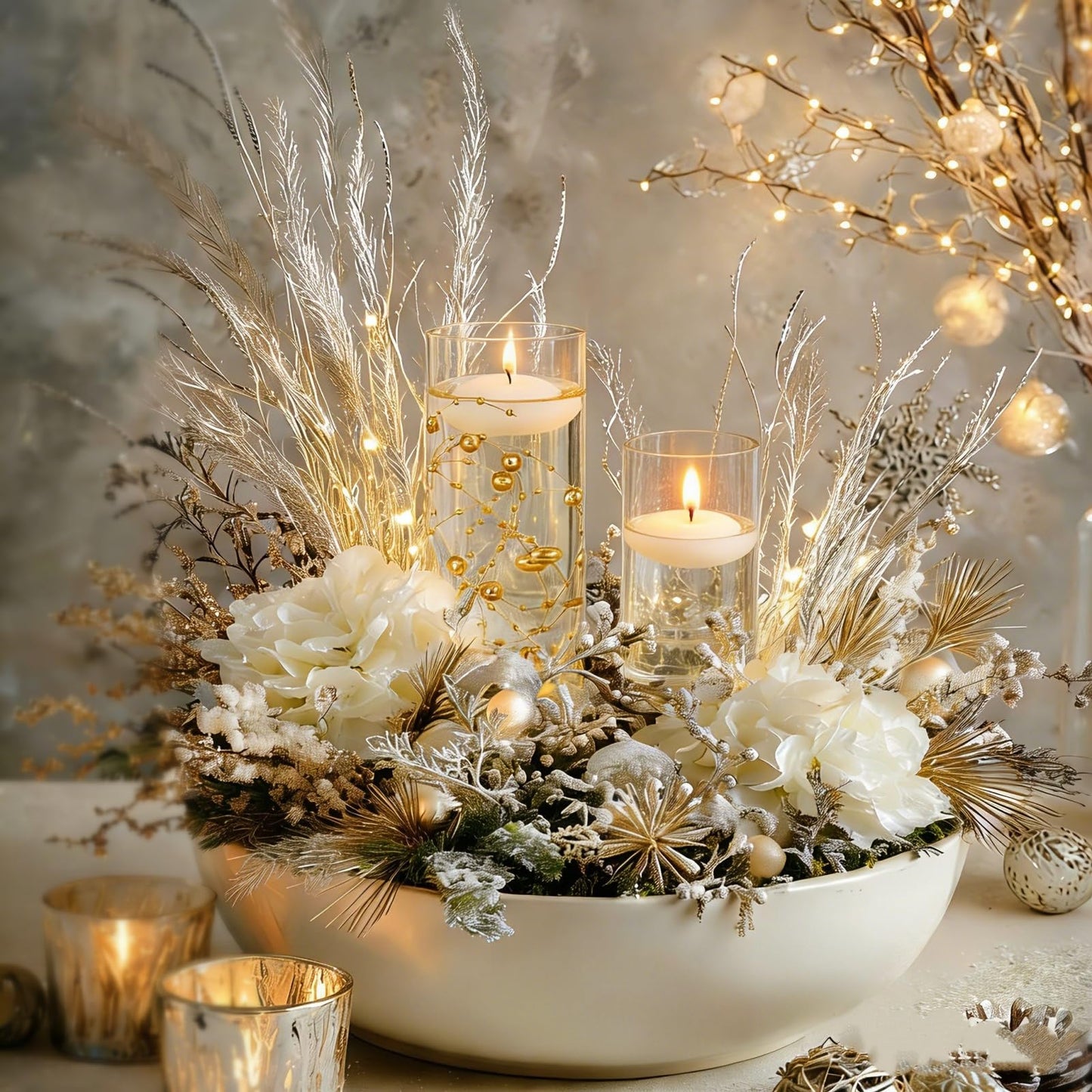 PNJHDZ Set of 12 Glass Cylinder Vases for Centerpieces with 8 Pack Vase Filler 12 Pearl String 24 White Floating Candles for Table Centerpieces for Wedding Party Home Decor 5, 6, 8 Inch