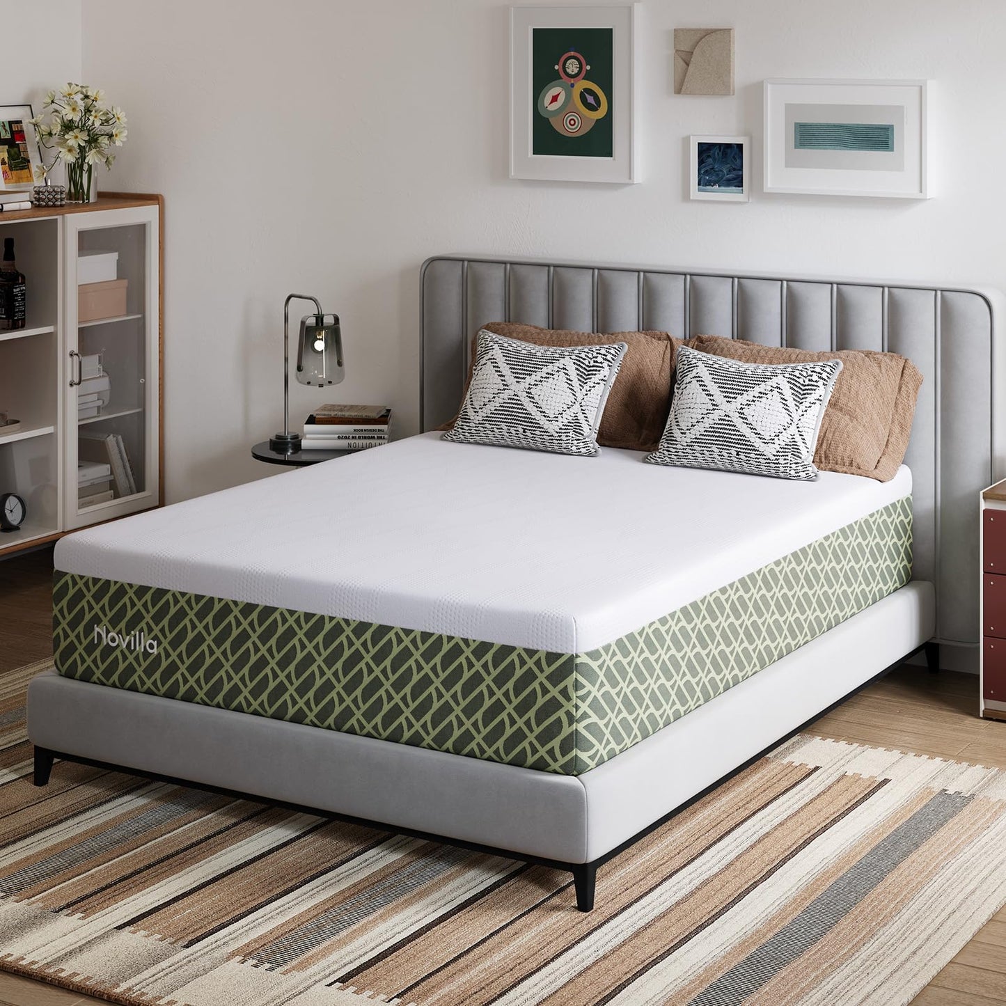 Novilla Twin Mattress 10 Inch, Gel-Infused Memory Foam Mattress Twin in a Box for Spine Alignment, Cool Night Sleep & Motion Isolation, Zoned Support & CertiPUR-US Certified Foams, Green