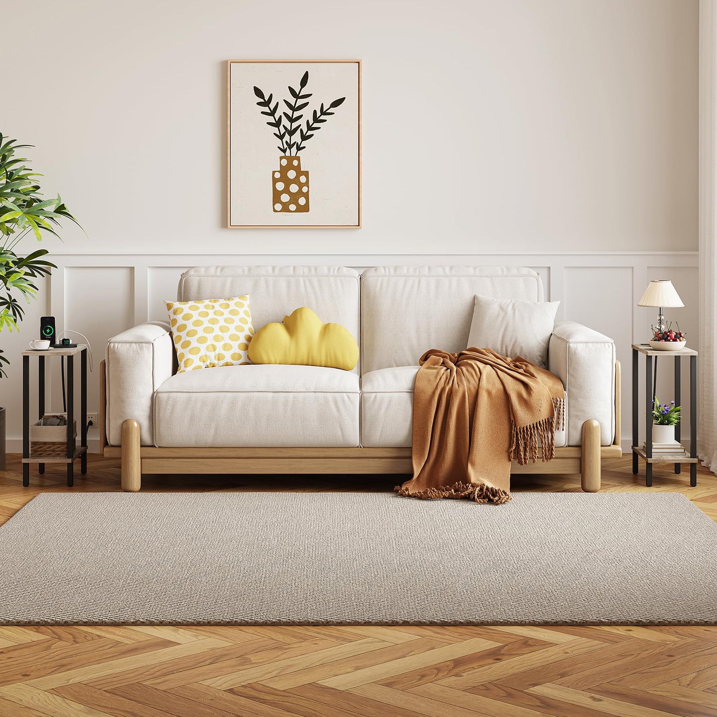TUTOTAK Small End Table with Charging Station, Narrow Side Table with USB Ports and Outlets, Skinny Sofa Table, Slim Nightstand, Living Room, Bed Room, Greige TB01BG060