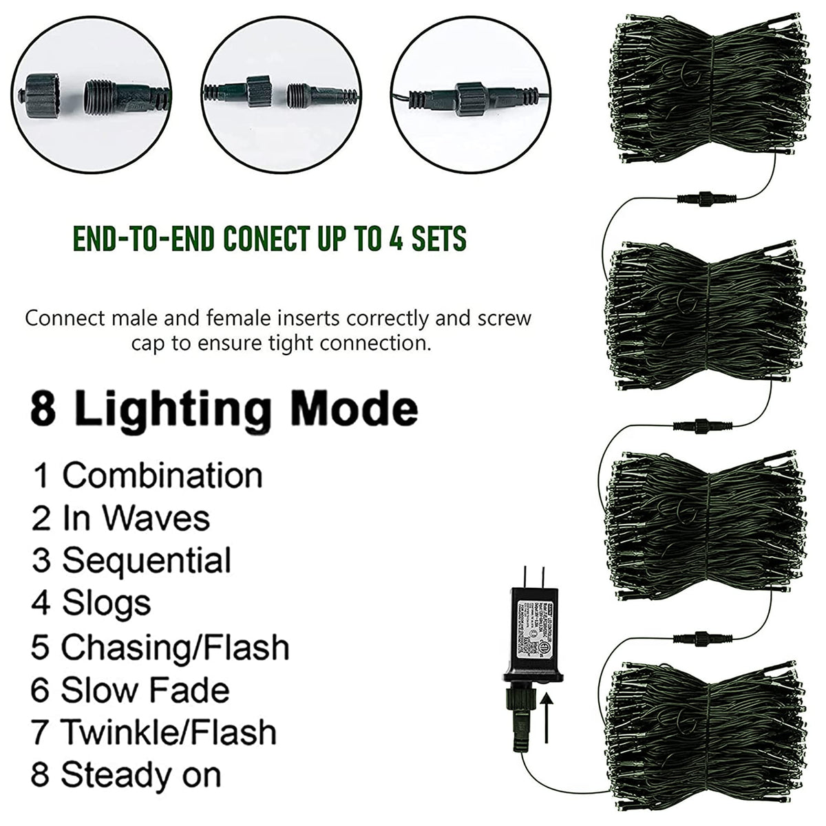TW SHINE Green Christmas Lights, Total 400 LED 132FT Christmas Lights Plug in with 8 Modes, Waterproof Fairy St. Patrick's Day Light Outdoor, Indoor Christmas Decorations for Party Yard Decorations