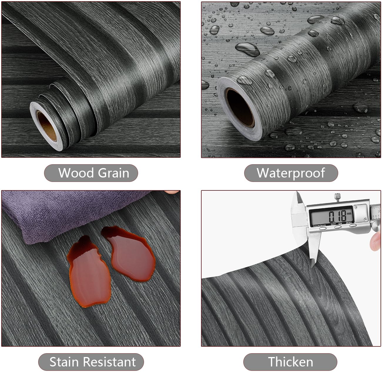 YENHOME Black Wood Slat Peel and Stick Wallpaper 17.7X10 ft Removable Faux Wood Contact Paper Renter Friendly Waterproof No Residue Decor for Bedroom Accent Wall Cabinet Furniture Kitchen Bathroom