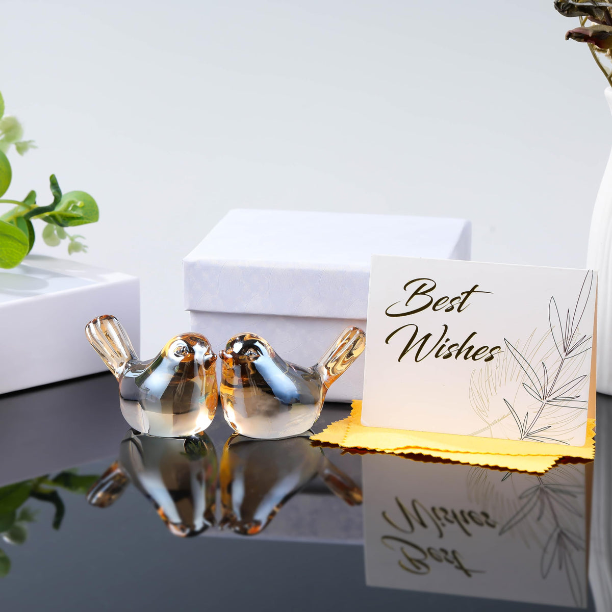 Qianwei 2PCS Crystal Bird Figurine Collectible - Handmade Blown Glass Birds Animals Figurines Crystal Office Desk Table Home Decor Paperweight (2pcs Champagne)