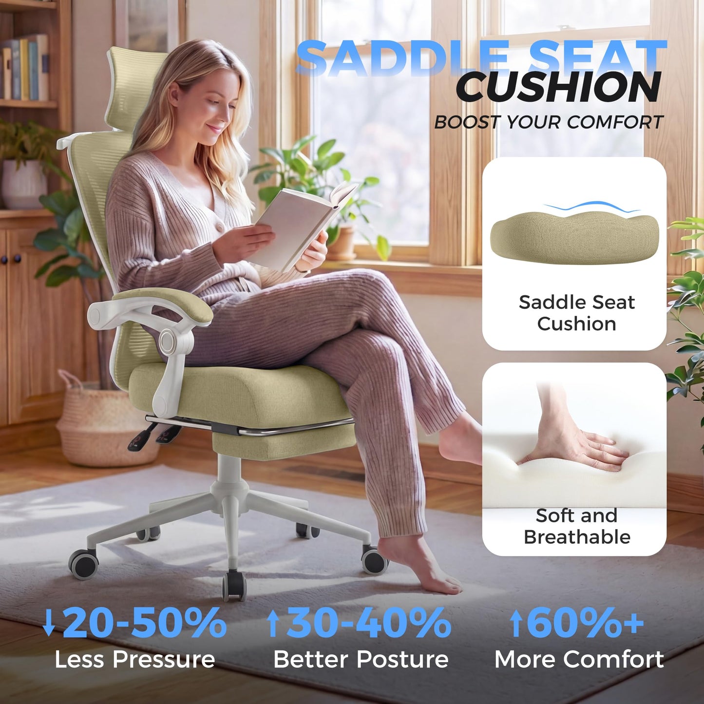 Ergonomic Office Chair with Footrest - Adjustable Lumbar Support & Headrest, 90-160° Reclining Mesh Back Computer Chair - Home Office/Gaming, 350lbs Capacity