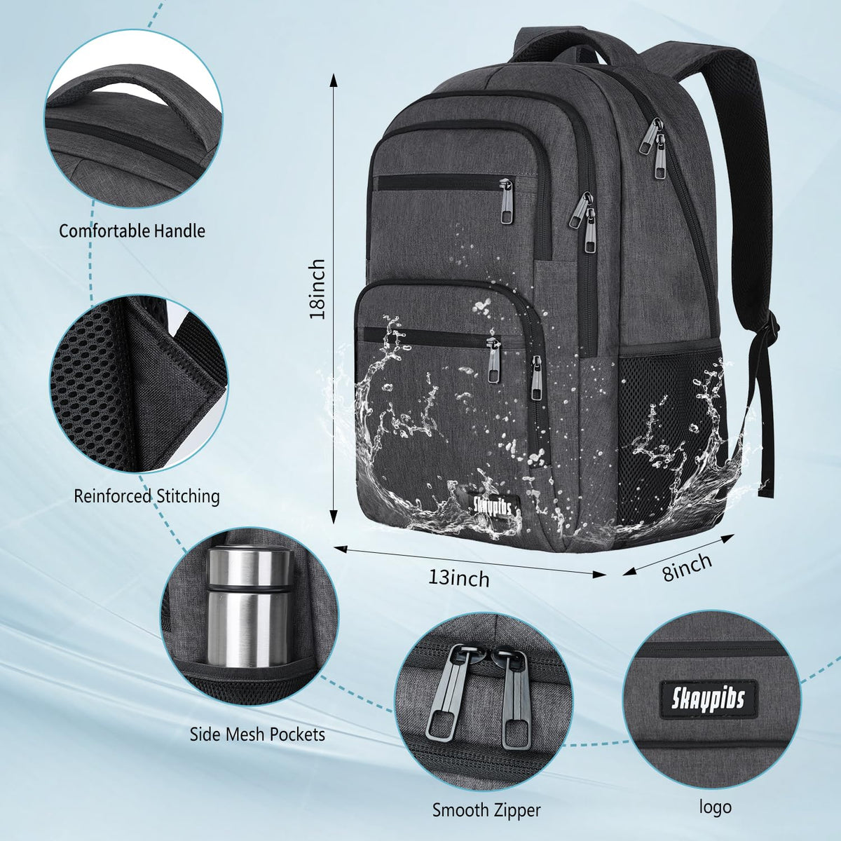 Skaypibs Backpck for Men Women School Backpack for Boys Teens 15.6 inch Laptop Back Pack with Reinforced Straps Bookbag for College High Middle SchoolBusiness Work Mochilas Black
