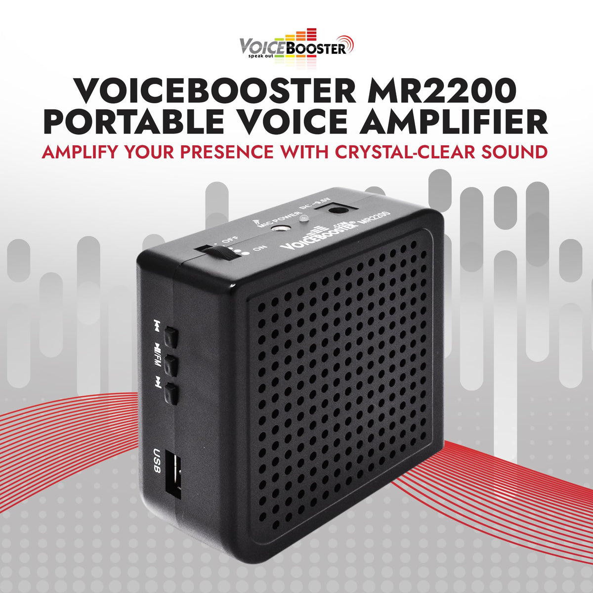 Voicebooster Portable Voice Amplifier for Teachers - 16W Rechargeable Megaphone Speaker & MP3 Player with Wearable Microphone Headset for Classroom, Tour Guide, Elderly, Public Speaking - MR2200