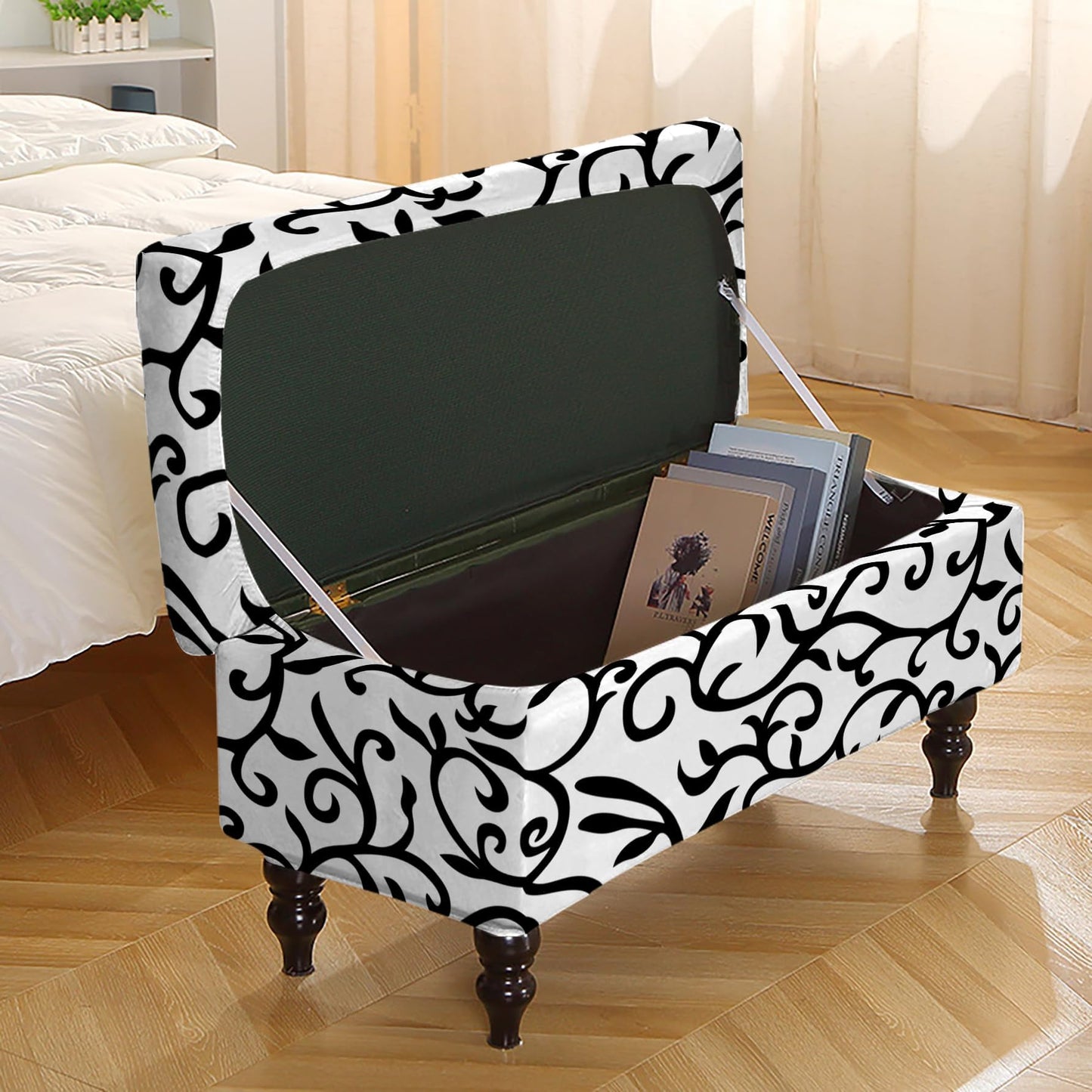 Eco-Ancheng Storage Ottoman Cover Rectangle Ottoman Slipcover Folding Storage Bench Cover Footrest Stool Slipcover Footstool Furniture Protector with Nonslip Elastic Bottom for Living Room (Medium 37)