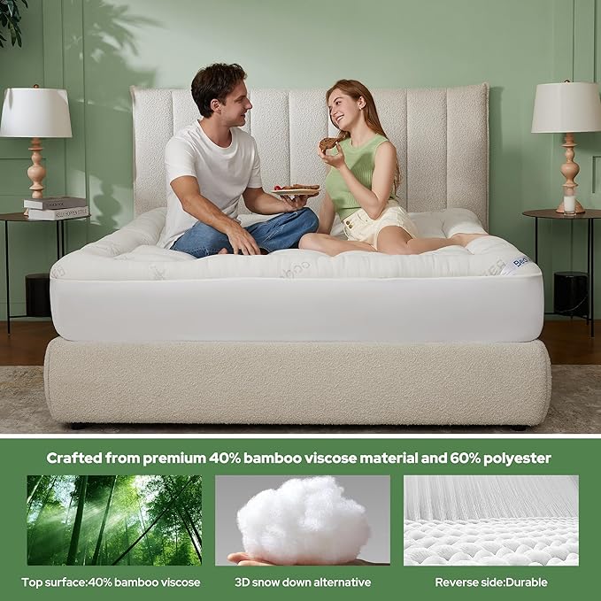 BEDLORE Twin Mattress Topper Viscose Derived from Bamboo, Thick Pillow Top
