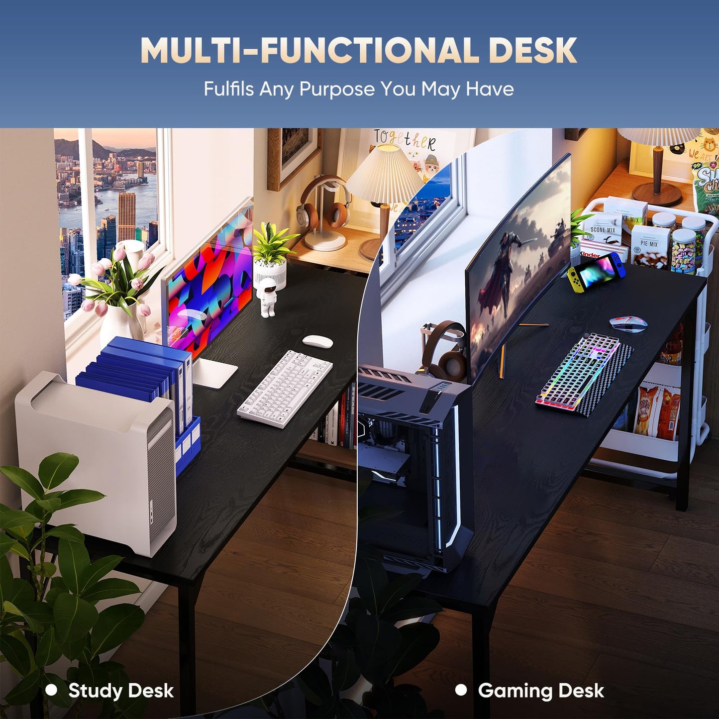 DUMOS 44 in Computer Desk for Home Office, Modern Study Work Table Simple Style for Bedroom, Writing Desks with X-Shaped Reinforcement, Black