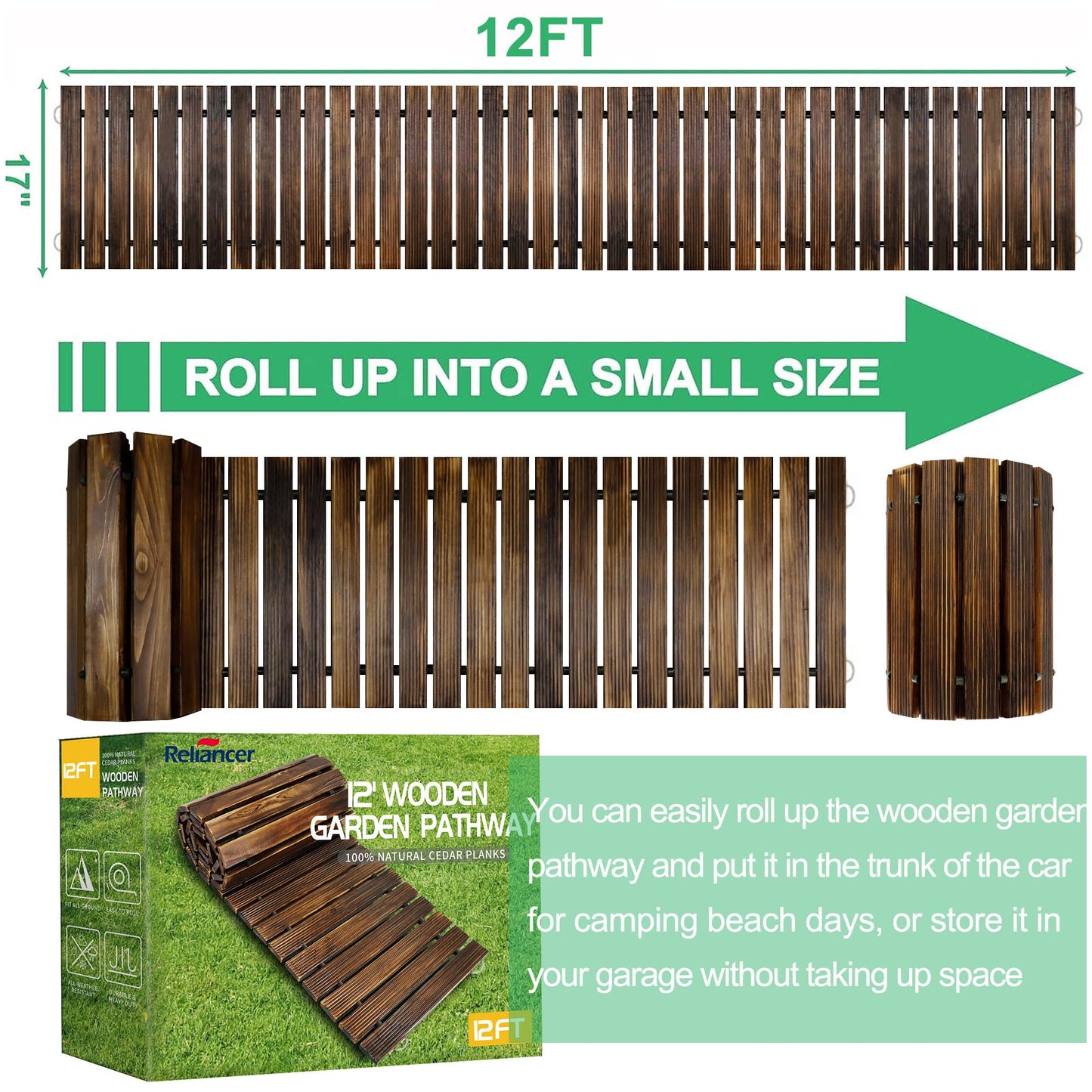 RELIANCER 12' Wooden Garden Pathway,Outdoor Roll Out Cedar Straight Walkway,Patio Path Decorative Garden Boardwalk Walkways,Weather-Resistant Roll Up Beach Wood Road Floor,Wedding Party Pathwaysc