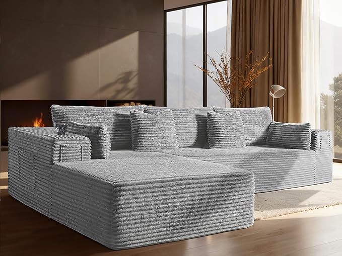 108" Oversized Cloud Sectional Couch, Comfort L Shaped Boneless Couch