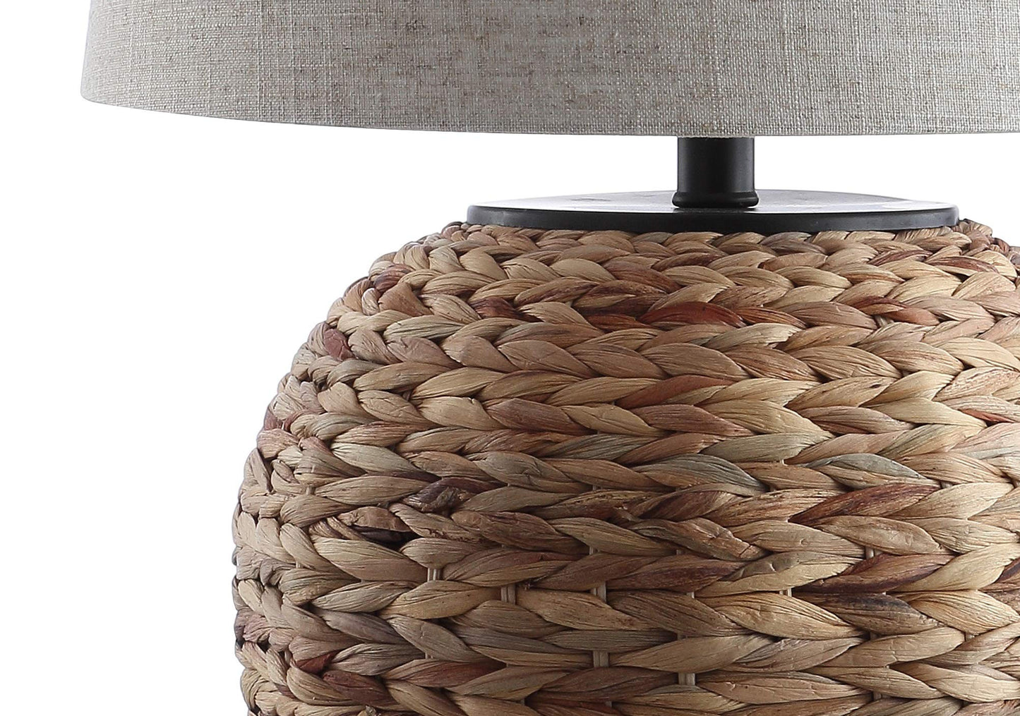 JONATHAN Y 24.5" Natural Water Hyacinth Farmhouse Basket Table Lamp, Coastal Decor for Living Room Bedroom Nightstand, Light Gray Linen Shade, LED Bulb Included JYL6501A
