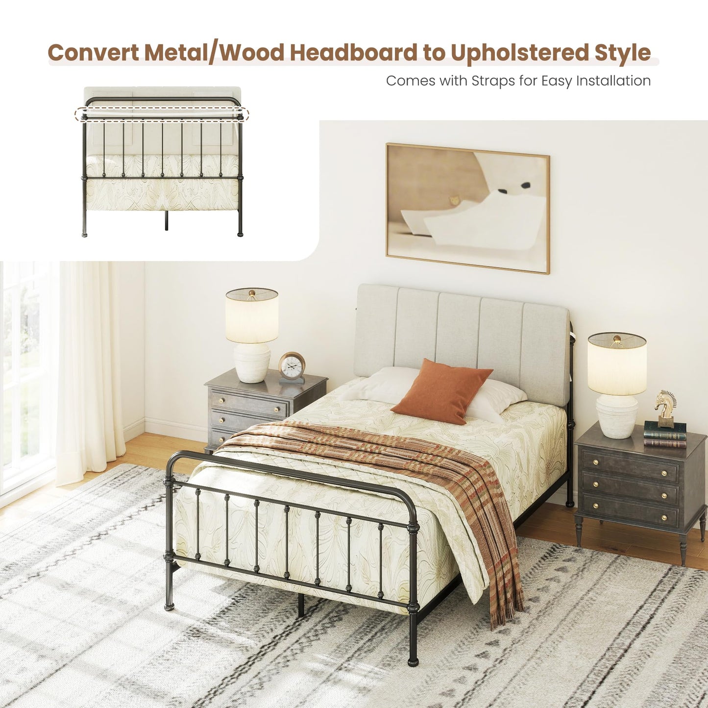 Liiwepo Twin Size Headboard Only-No Assembly, Upholstered Headboard Twin Size Linen Fabric Modern Style Headboards Extra-Thick, Beige