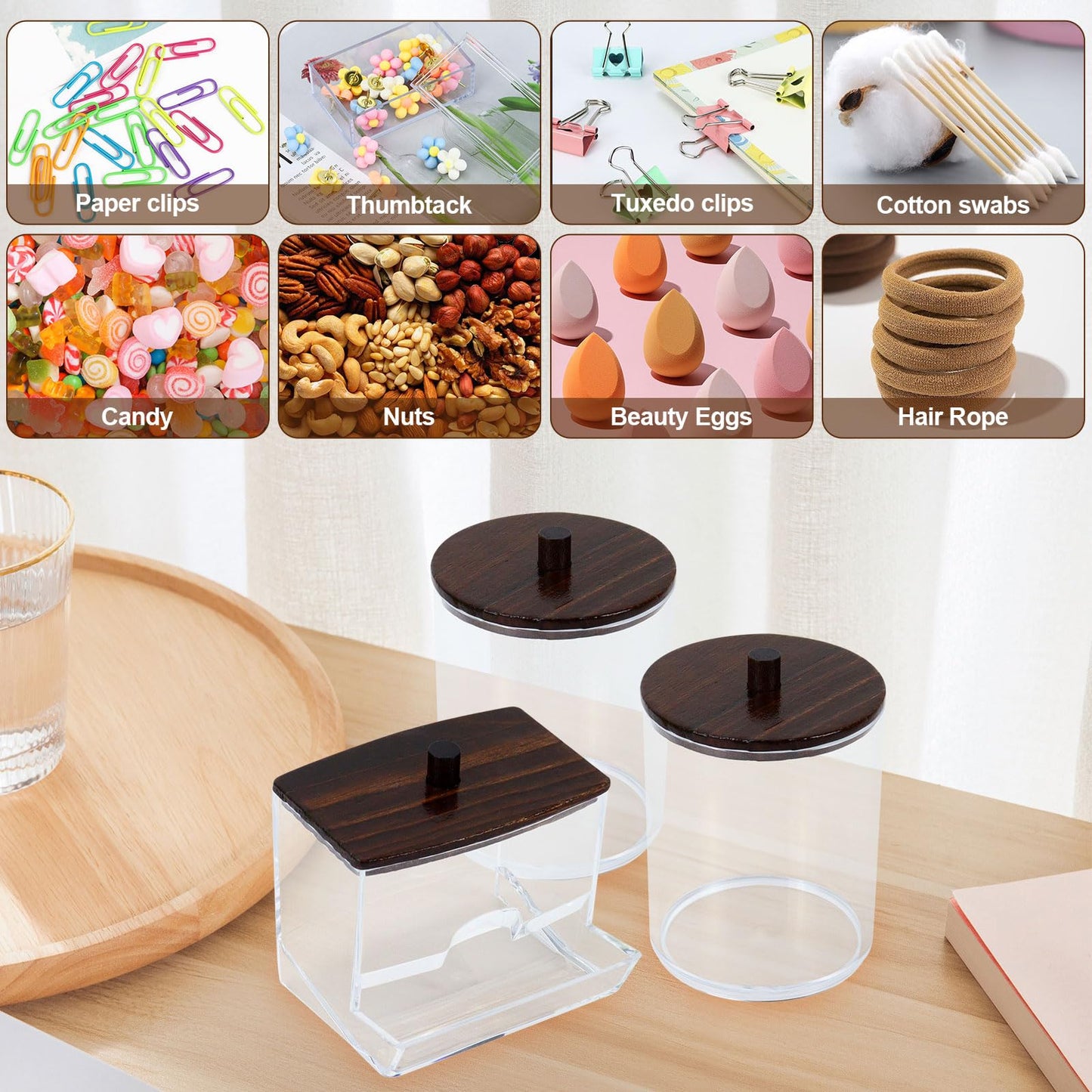 Buqoo 6-Piece Walnut Wood Desk Organizer Set - Pen Holder with Acrylic Insert, Tape Dispenser, Sticky Note Holder, Paper Clip Holder for Home Office School Supplies