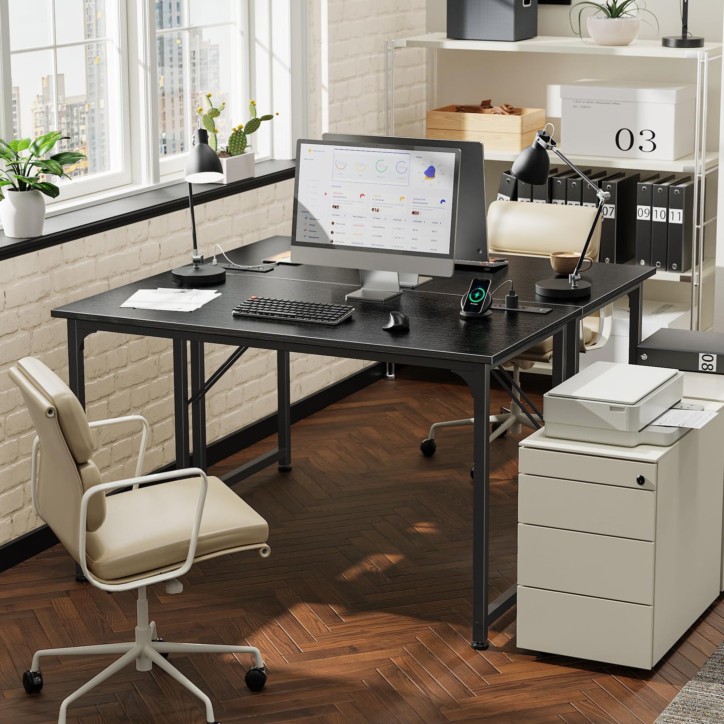 PRAISUN 40 X 20 Inch Computer Desk with Power Outlets and USB-C Port, Gaming Office Desk with Deeper Desktop, Writing Work Desk for Home Office, Study, Bedroom, Work from Home Desk, Metal Frame, Black