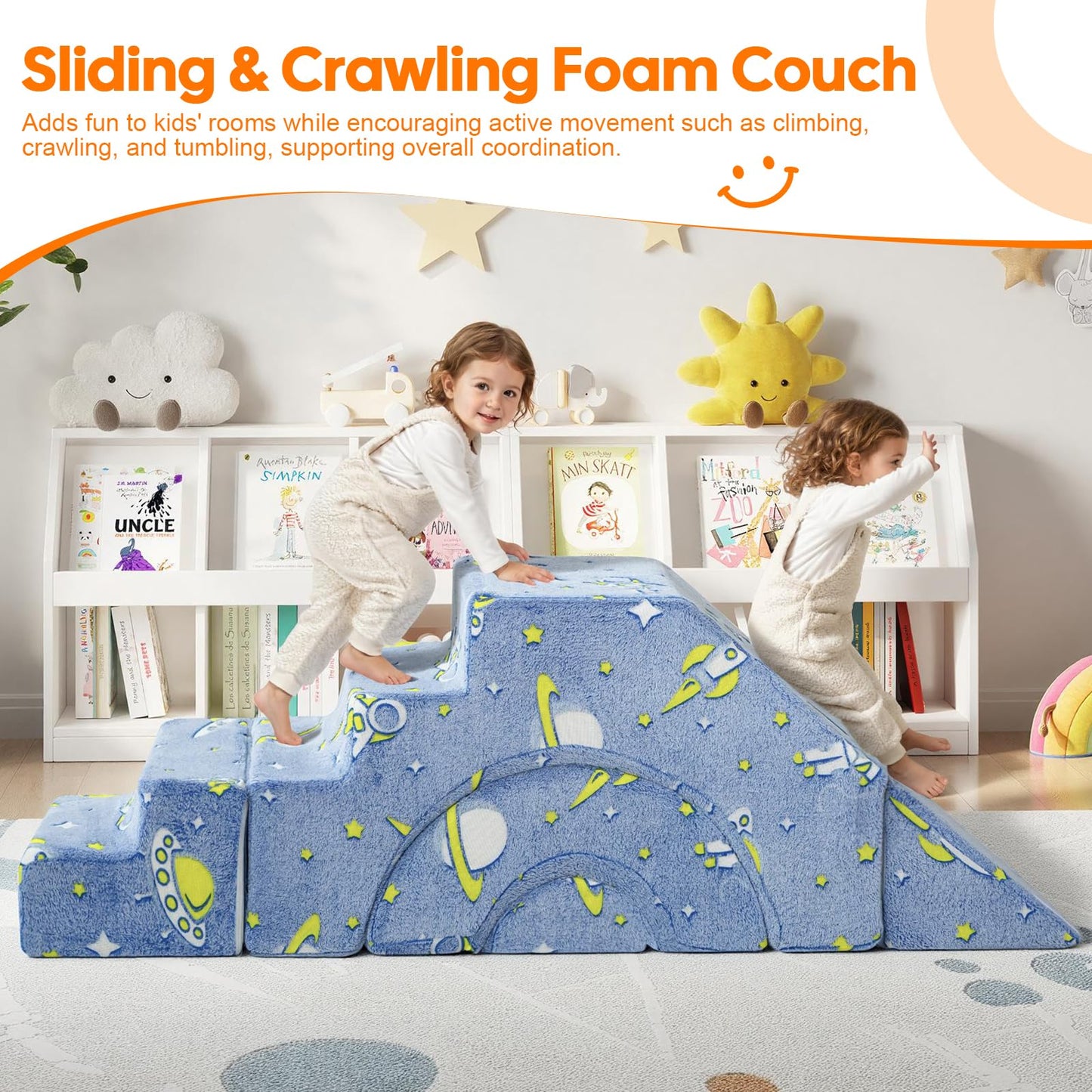 MeMoreCool Toddler Foam Climbing Couch – Modular Kids Sofa with Slide & Stair, Convertible Playroom Sectional for Crawling, Climbing & Kids’ Playtime
