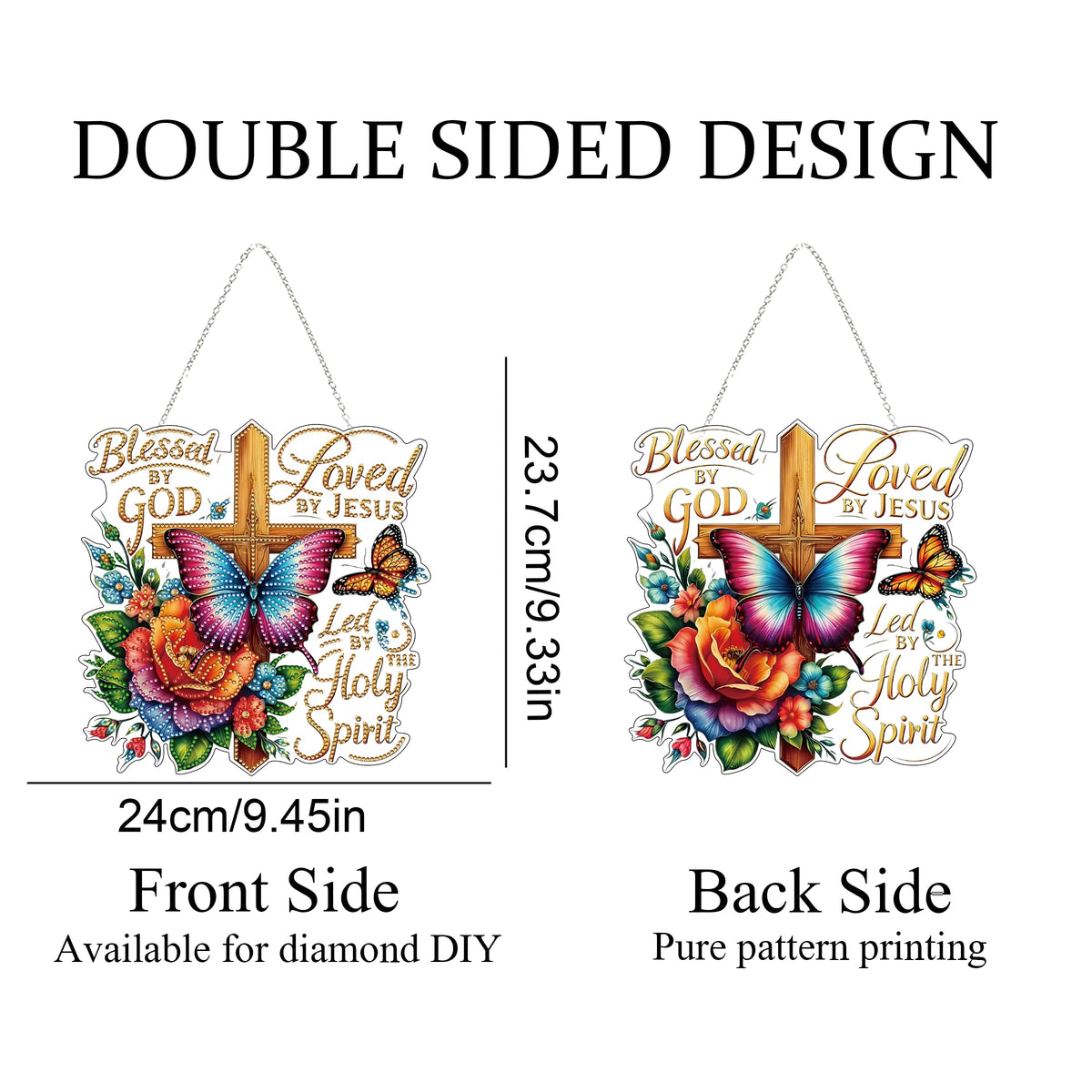 DIY Diamond Art Painting Wreath Kits，Special Shaped Rhinestone Hanging Ornament Diamond Art Window Pendants for Gift Home Garden Wall Hanging Kits,Double Sided (Cross)