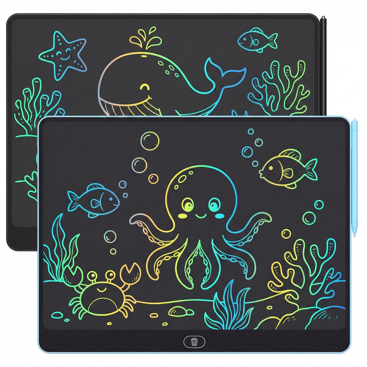 16 Inch LCD Writing Tablet 2 Pack, Large Electronic Notepad for Adults, Reusable Digital Memo Board for Office Desk and Meetings, Erasable Paper Tablet, Battery Operated（Blue & Black