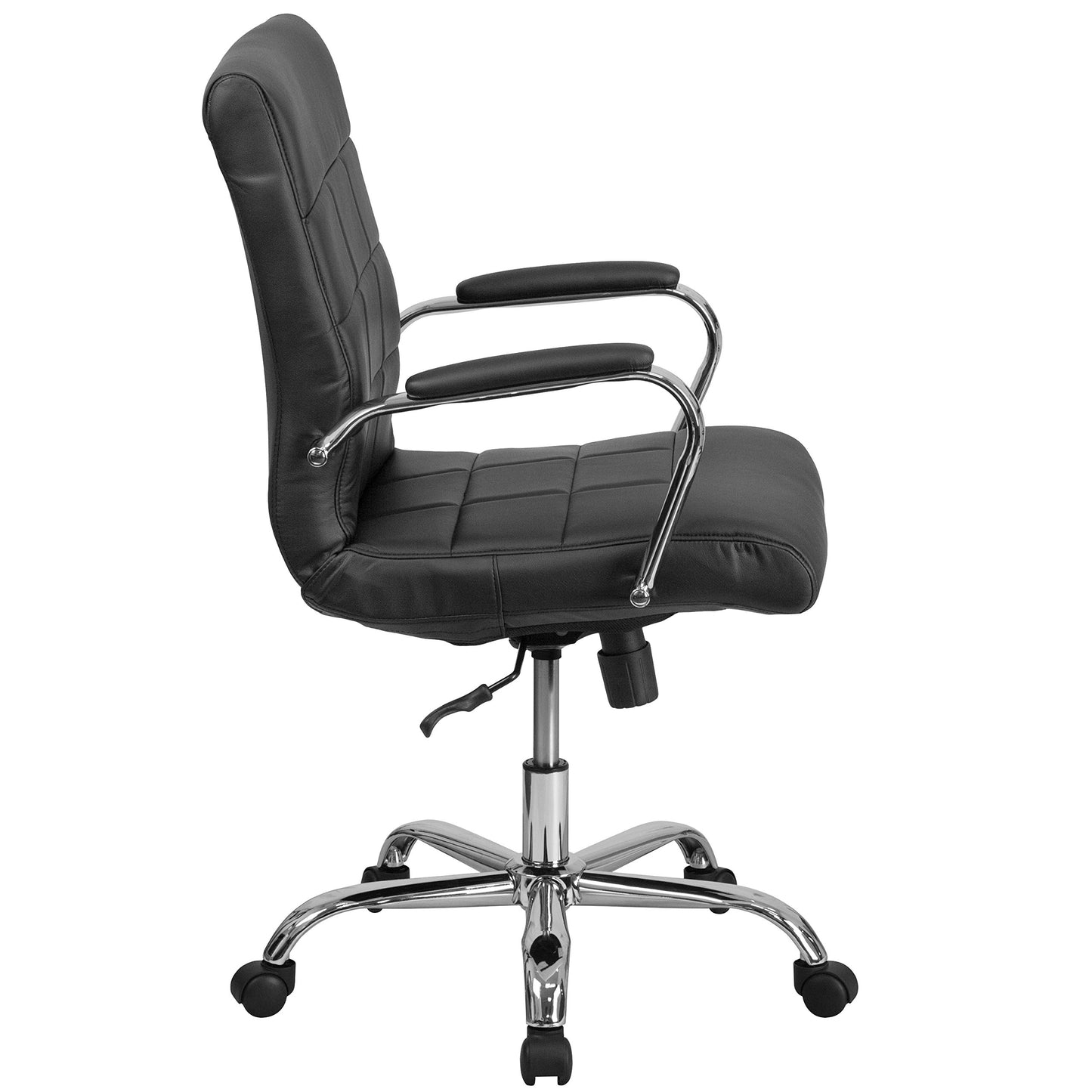 Flash Furniture Vivian Mid-Back Swivel Vinyl Upholstered Desk Chair with Padded Seat and Armrests, Adjustable Height Padded Office Chair, Black/Chrome