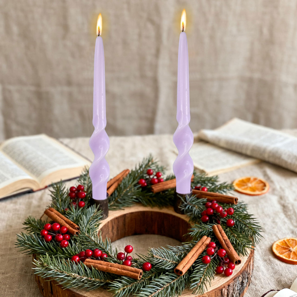 Purple Taper Candles 10inches Spiral Taper Candles Purple Long Twisted Candlesticks Smokeless Unscented Candle Stick Dinner Tall Candle for Christmas advent Home Décor Weddings Festive Seasons Holiday