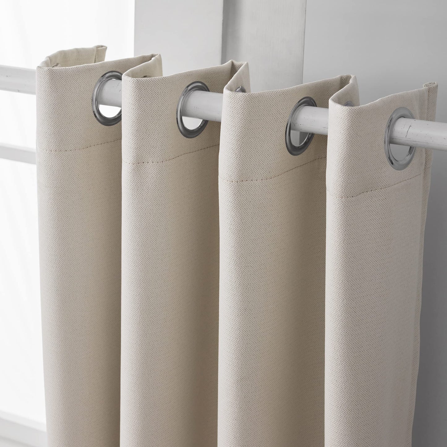 Sanceor Ivory Faux Linen Extra Long Blackout Curtain,Grommet Top Thermal Insulated Tall Curtain for 2 Story House,Great Room,High Ceiling,Bedroom(1 Panel,52 x 204 Inch)