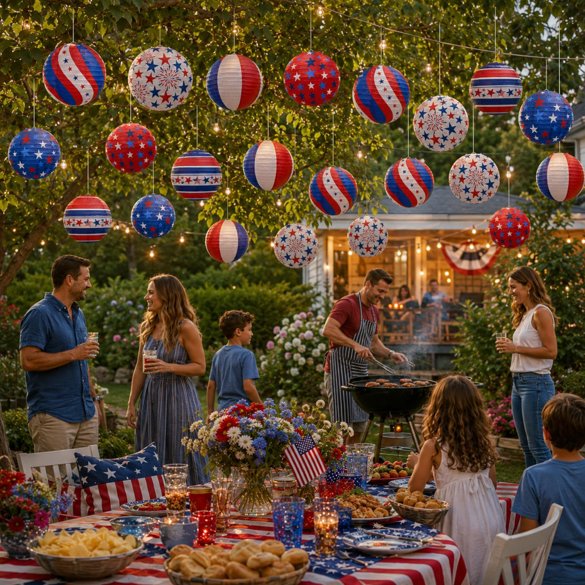 ADLKGG 4th of July Independence Day Paper Lanterns Party Decorations for Patriotic American Stars and Stripes Blue Red Memorial Day Decorations, Citizenship Party Decorations, Labor Day, 12PCS