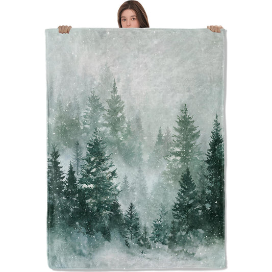 AHUCIZ Snowy Pine Flannel Throw Blanket, 50"x60", Winter Forest, Soft Warm Lightweight Blankets, Machine Washable, Nature Lovers Gifts, Outdoor Indoor Travel Hiking Nap Throw, Home Decorate